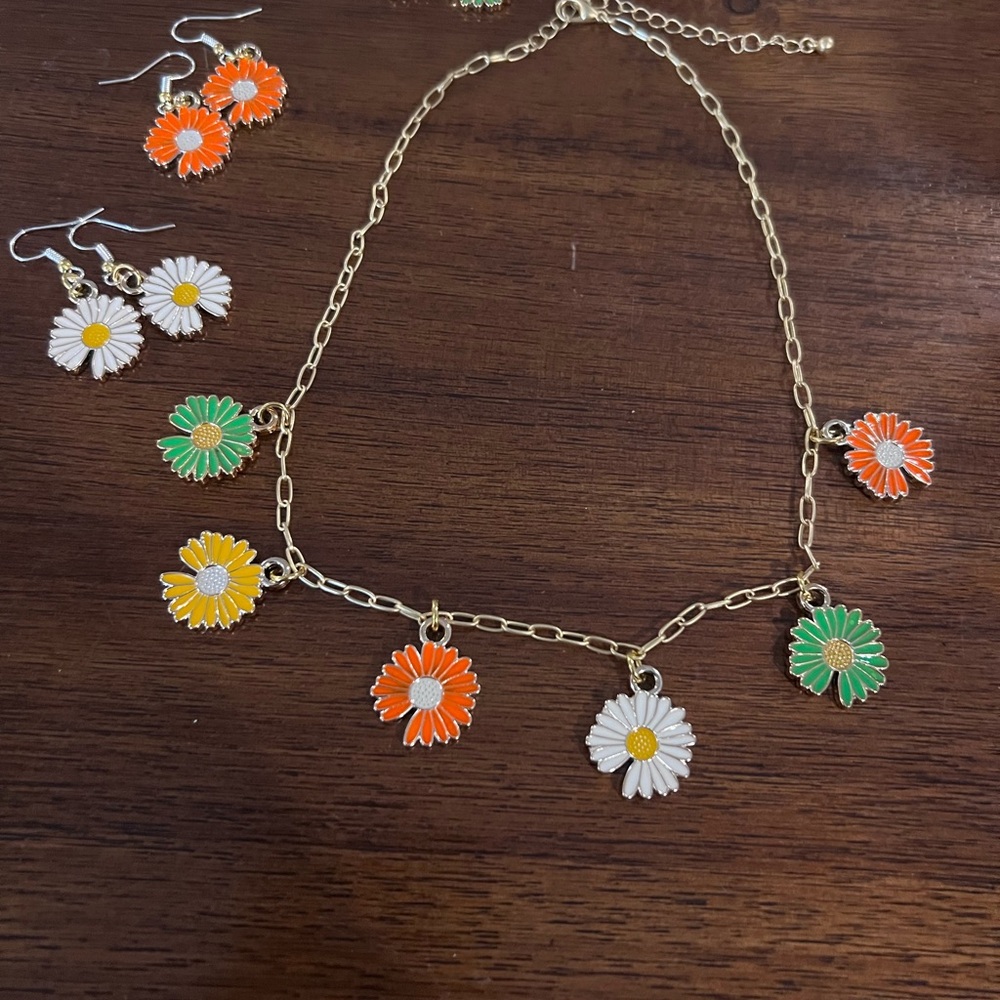 Handmade Floral Charm Necklace and Earring Set